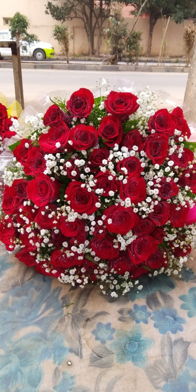 Grand Scarlet Rose Dome with 50+ fresh red roses hand-crafted at SMG FLOWER
