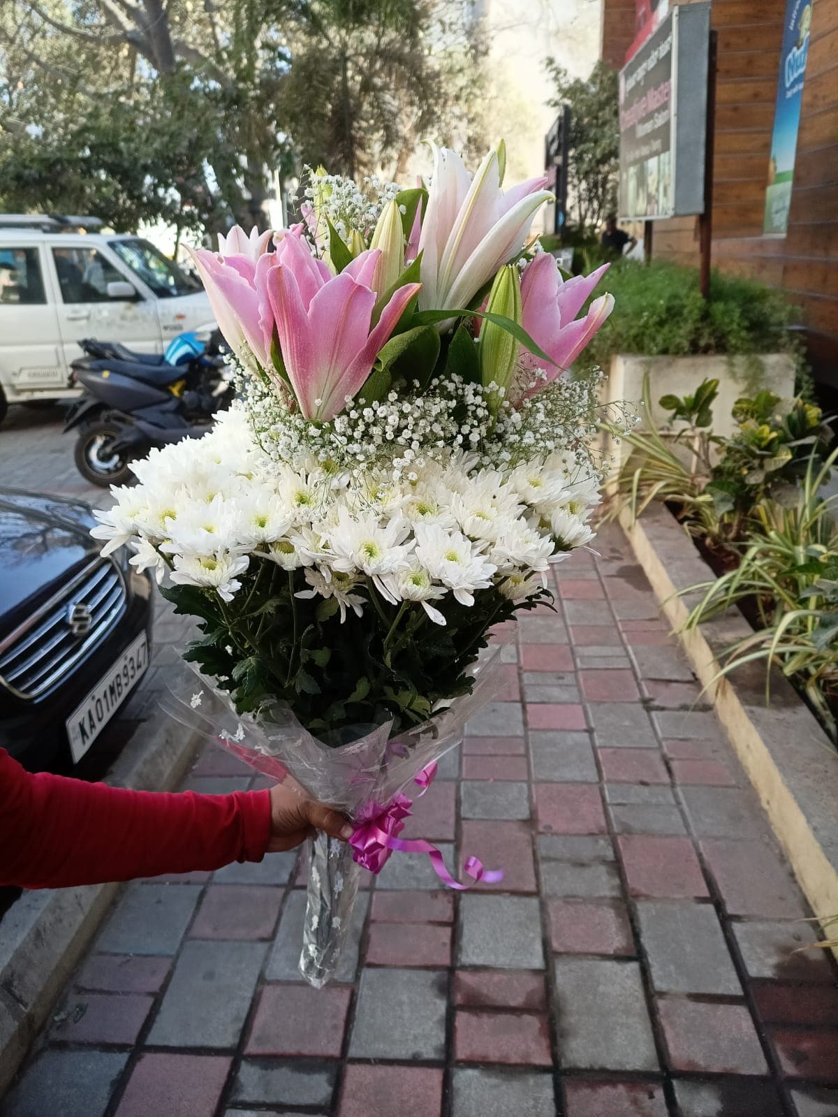 Blush Lily & Pure White Daisy Cascade